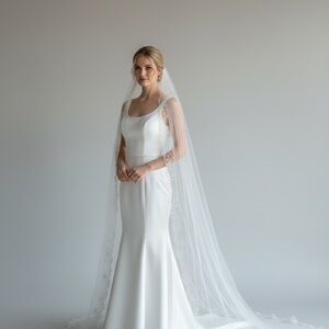 Cathedral length veil, embroidered, scalloped edges